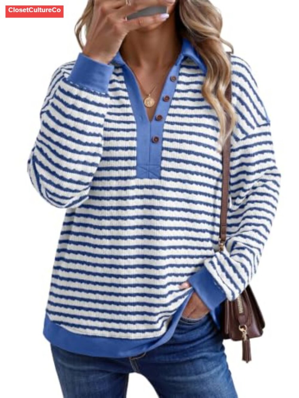 Oversized Lightweight Henley Neck Sweatshirt Women Long Sleeve Pullover